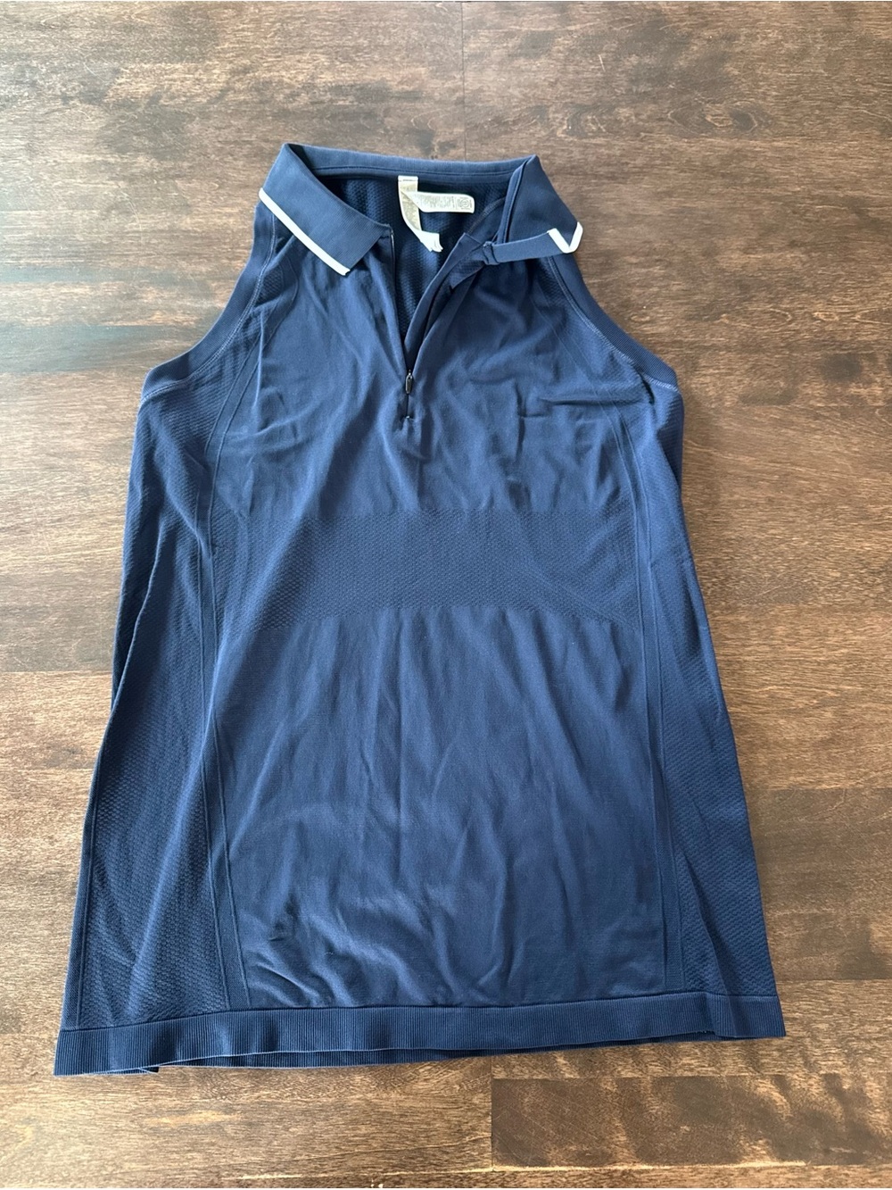 Athleta Navy Sleeveless Racerback Tank with White Collar Trim Golf